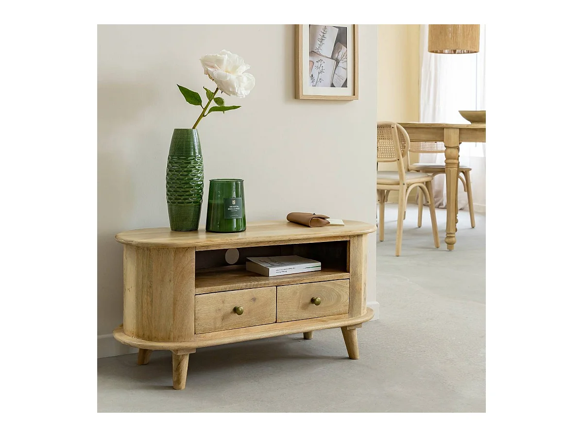 Petit meuble TV arrondi en bois de manguier Maëva