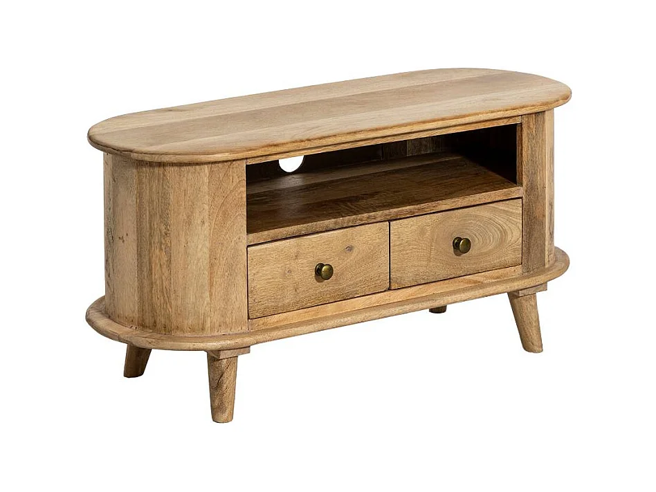 Petit meuble TV arrondi en bois de manguier Maëva