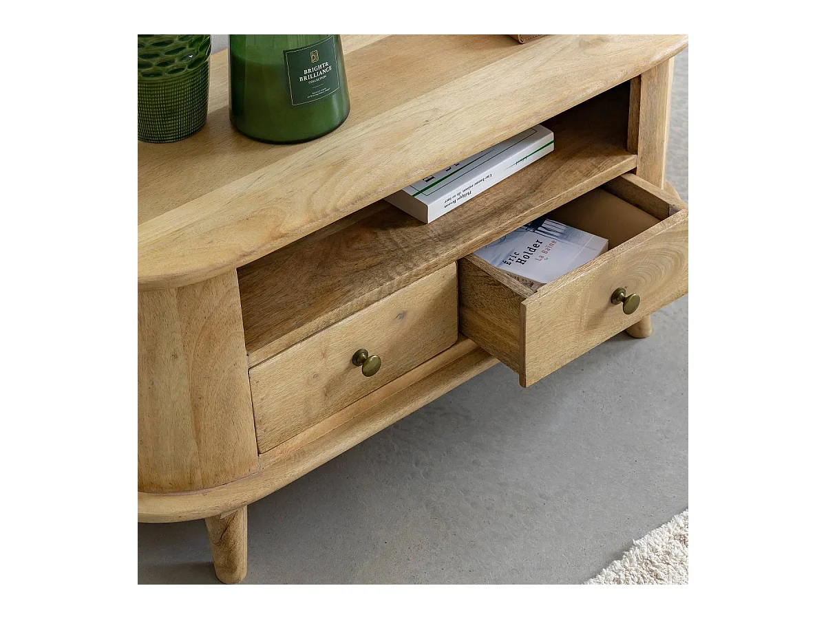 Petit meuble TV arrondi en bois de manguier Maëva