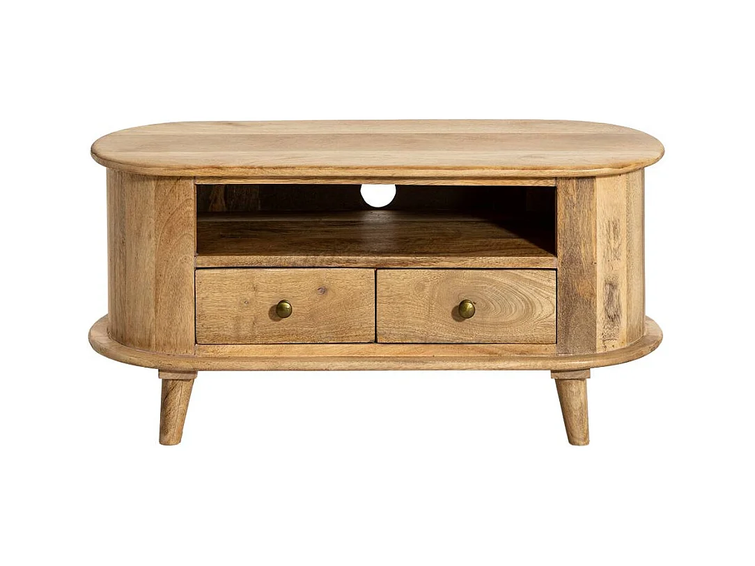 Petit meuble TV arrondi en bois de manguier Maëva