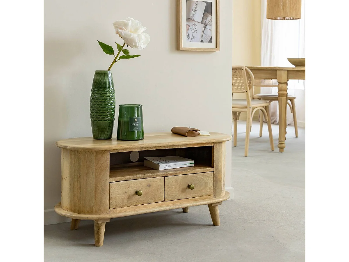 Petit meuble TV arrondi en bois de manguier Maëva