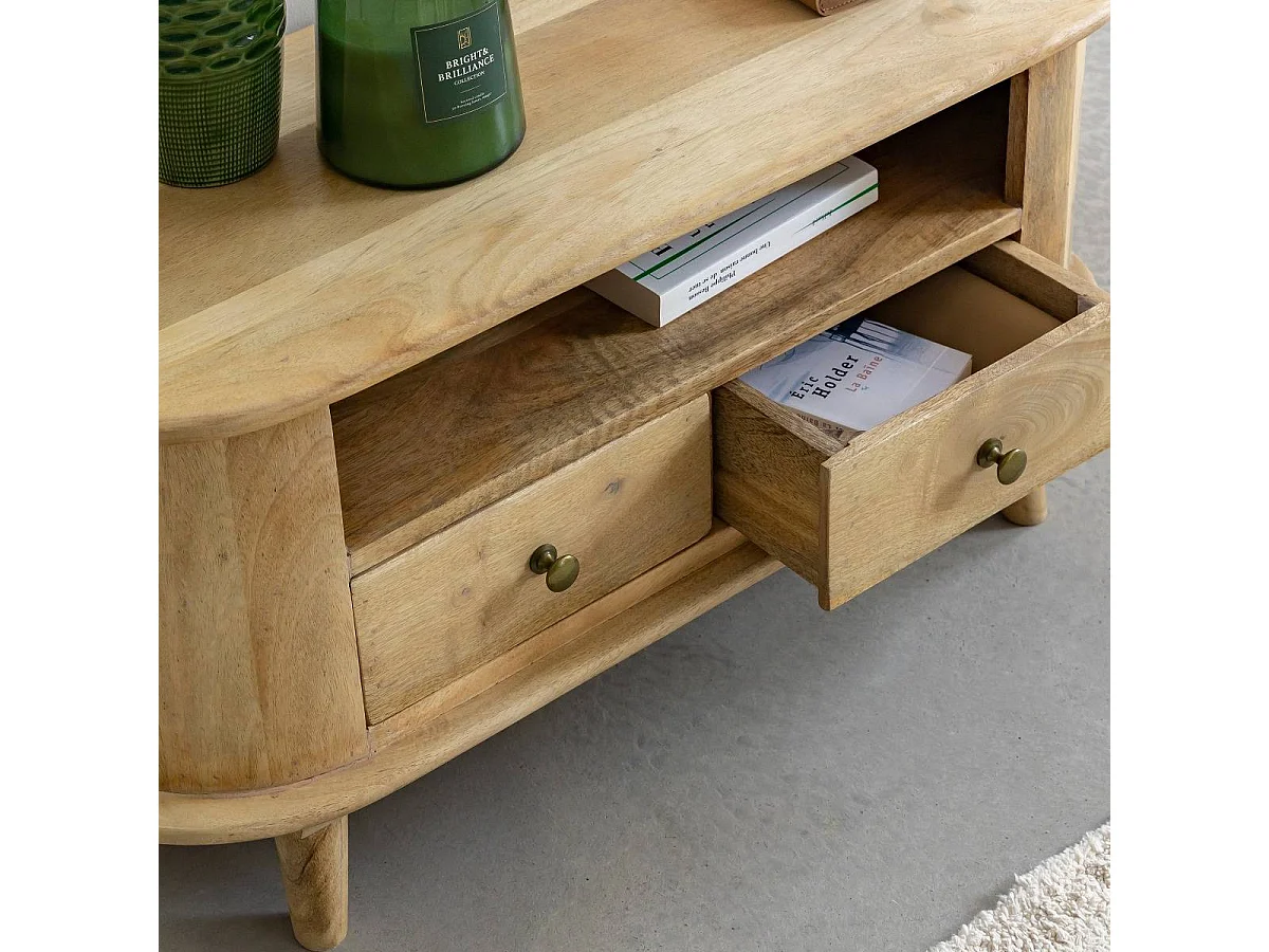 Petit meuble TV arrondi en bois de manguier Maëva