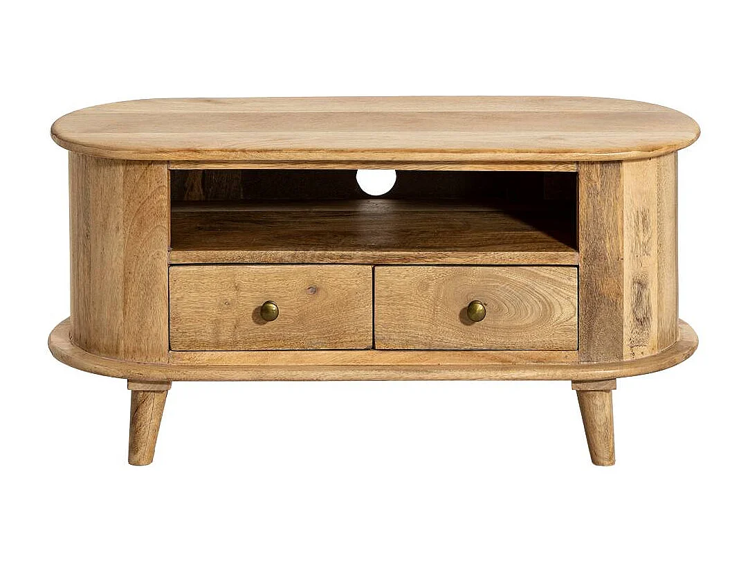 Petit meuble TV arrondi en bois de manguier Maëva