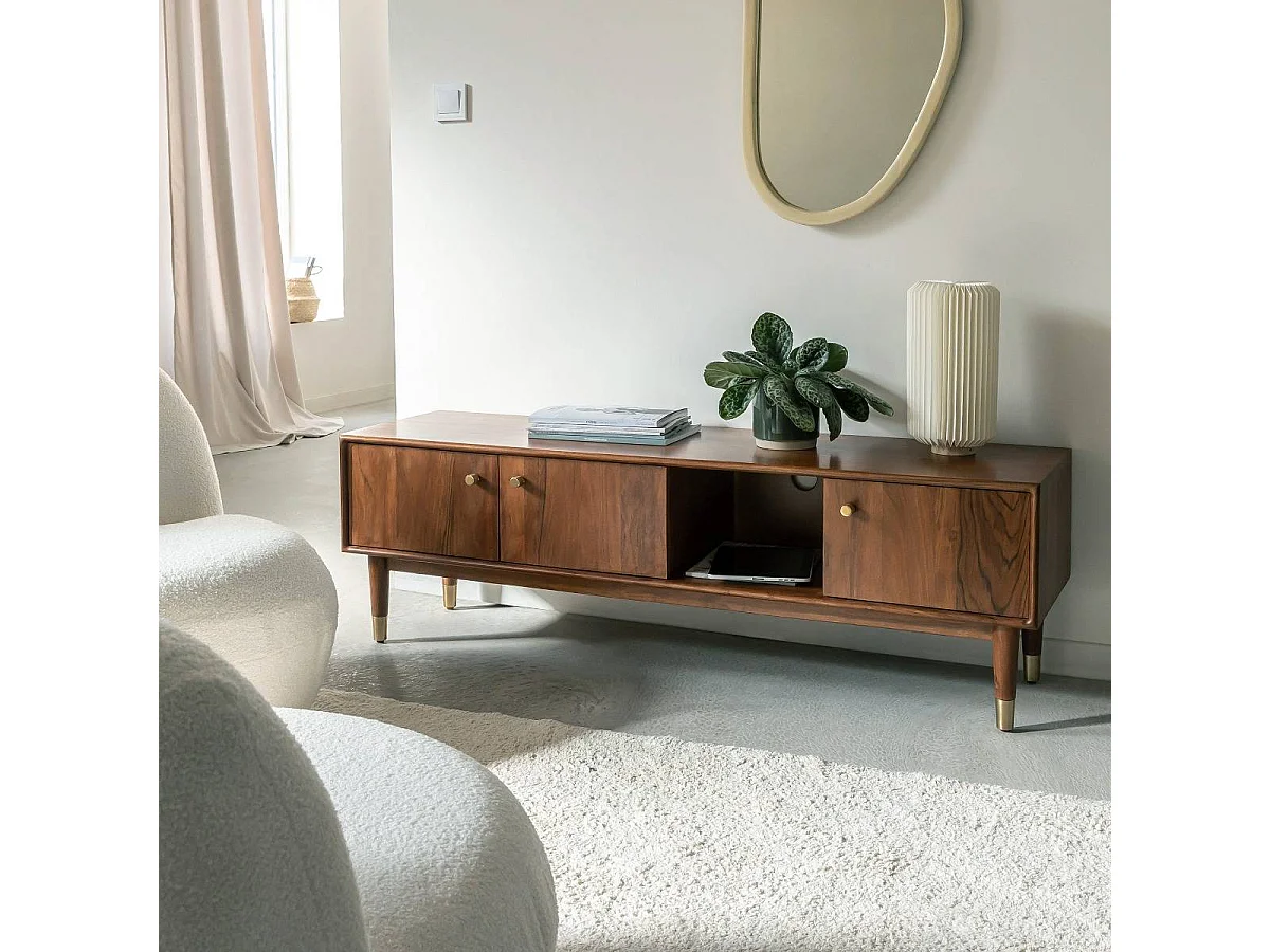 Meuble TV 3 portes en bois d'acacia Emiel