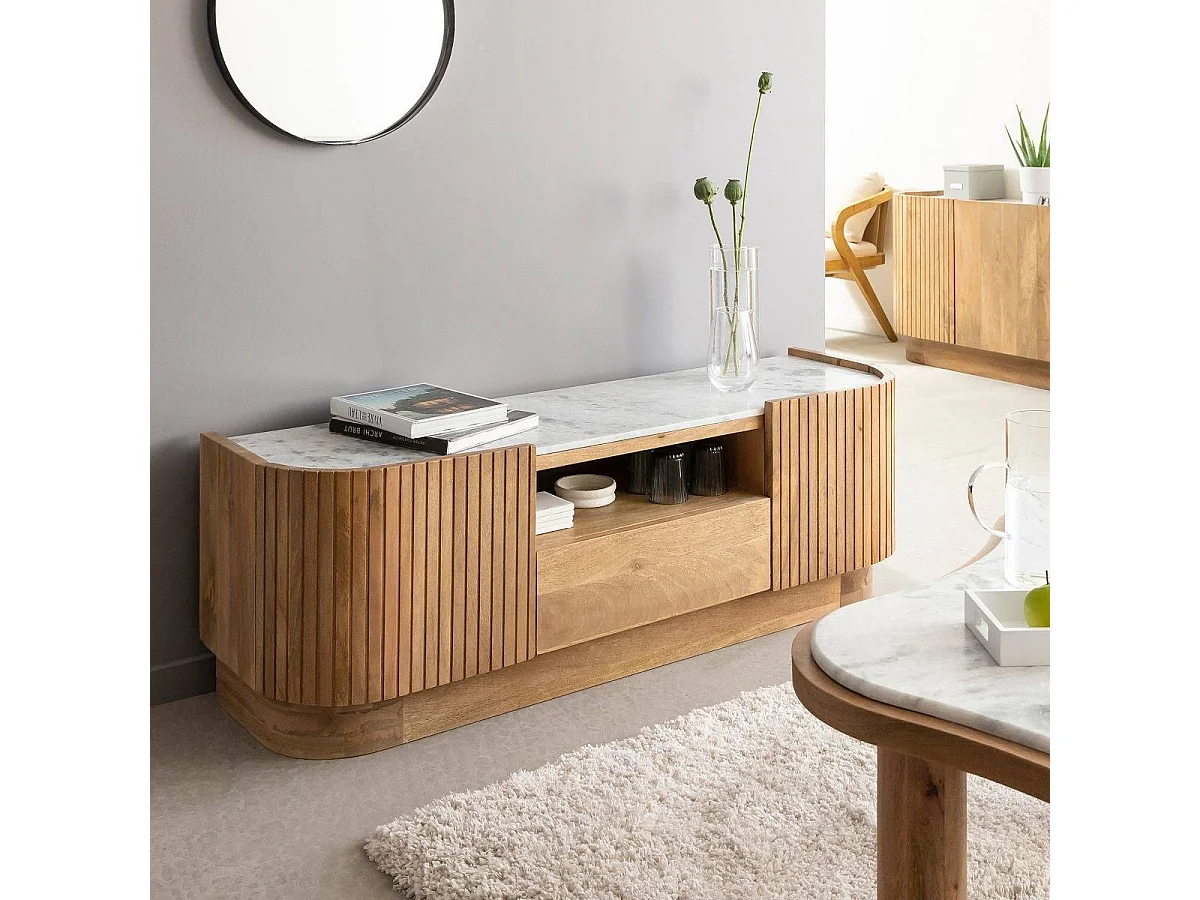 Meuble TV en bois de manguier et marbre Adler