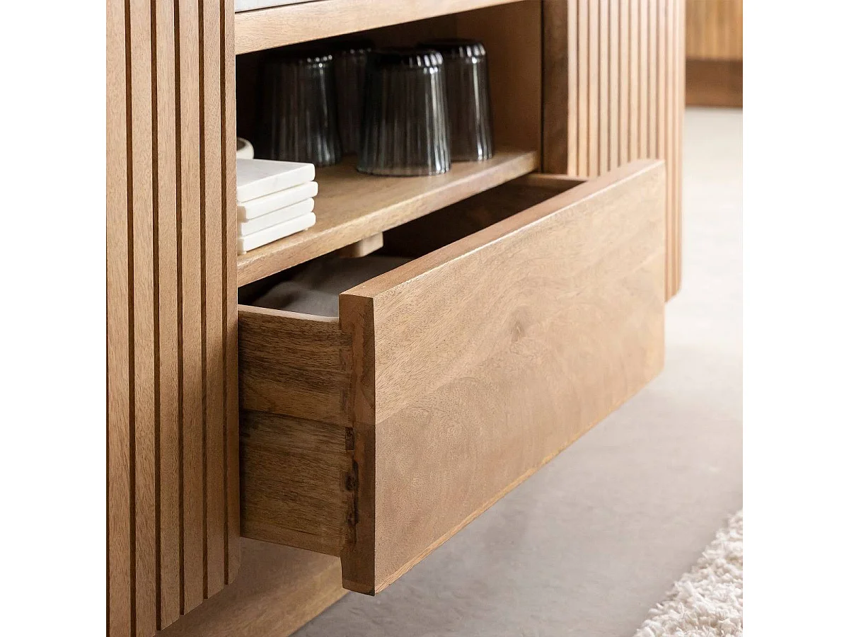 Meuble TV en bois de manguier et marbre Adler