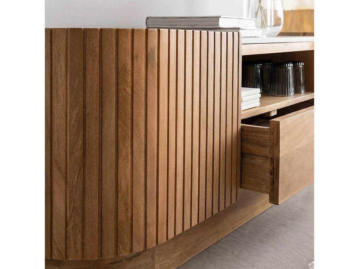 Meuble TV en bois de manguier et marbre Adler