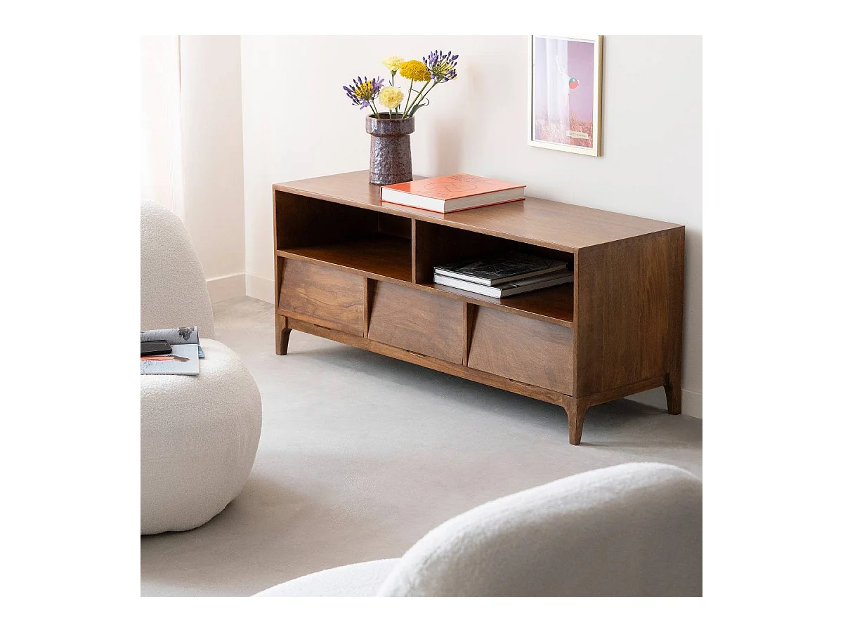 Meuble TV 2 niches en bois de manguier Remick