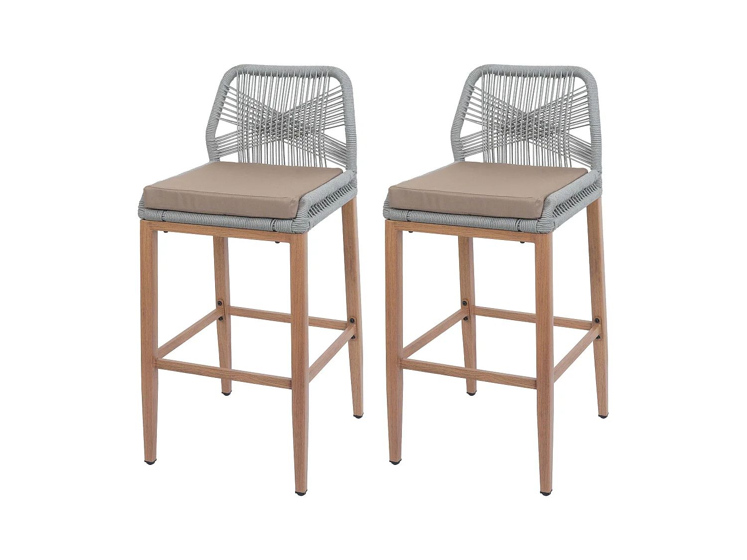 Tabouret de bar MCW-O21 (lot de 2),  gris clair, coussin taupe