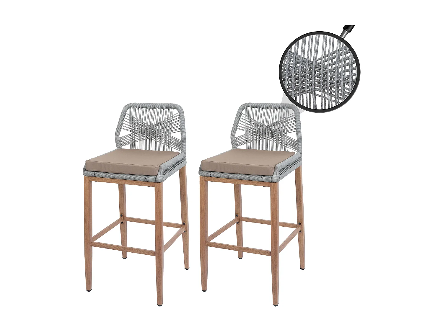 Tabouret de bar MCW-O21 (lot de 2),  gris clair, coussin taupe