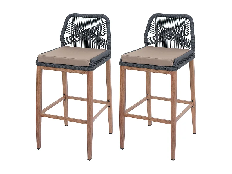 Tabouret de bar MCW-O21 (lot de 2),  anthracite, coussin taupe
