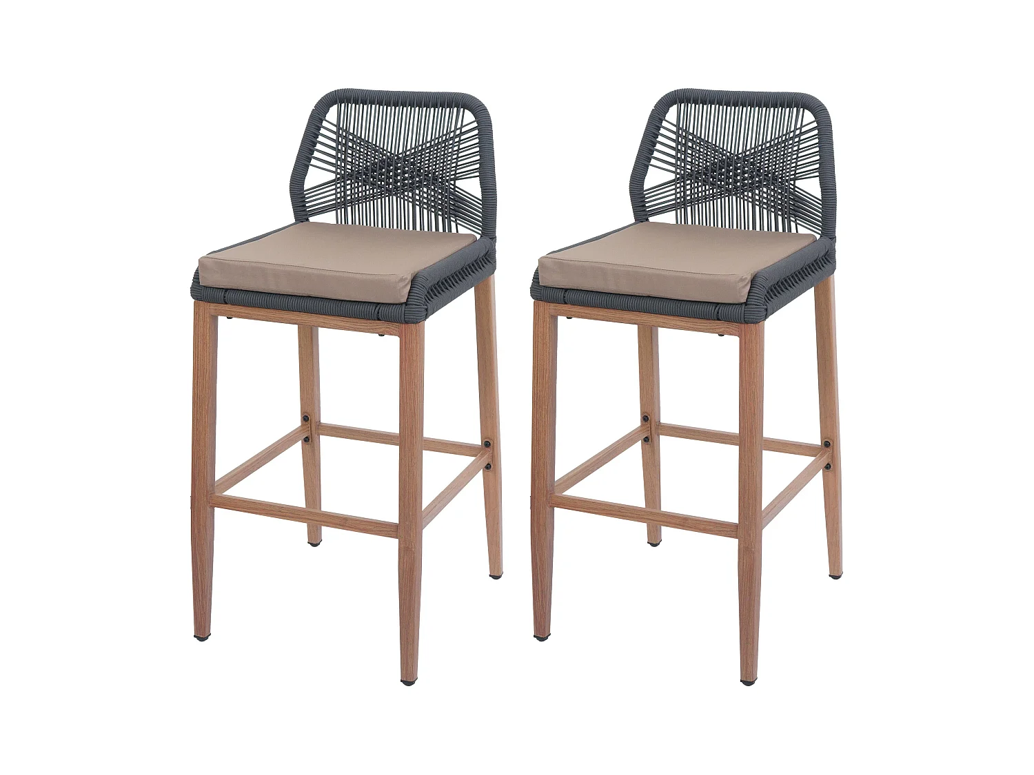 Tabouret de bar MCW-O21 (lot de 2),  anthracite, coussin taupe