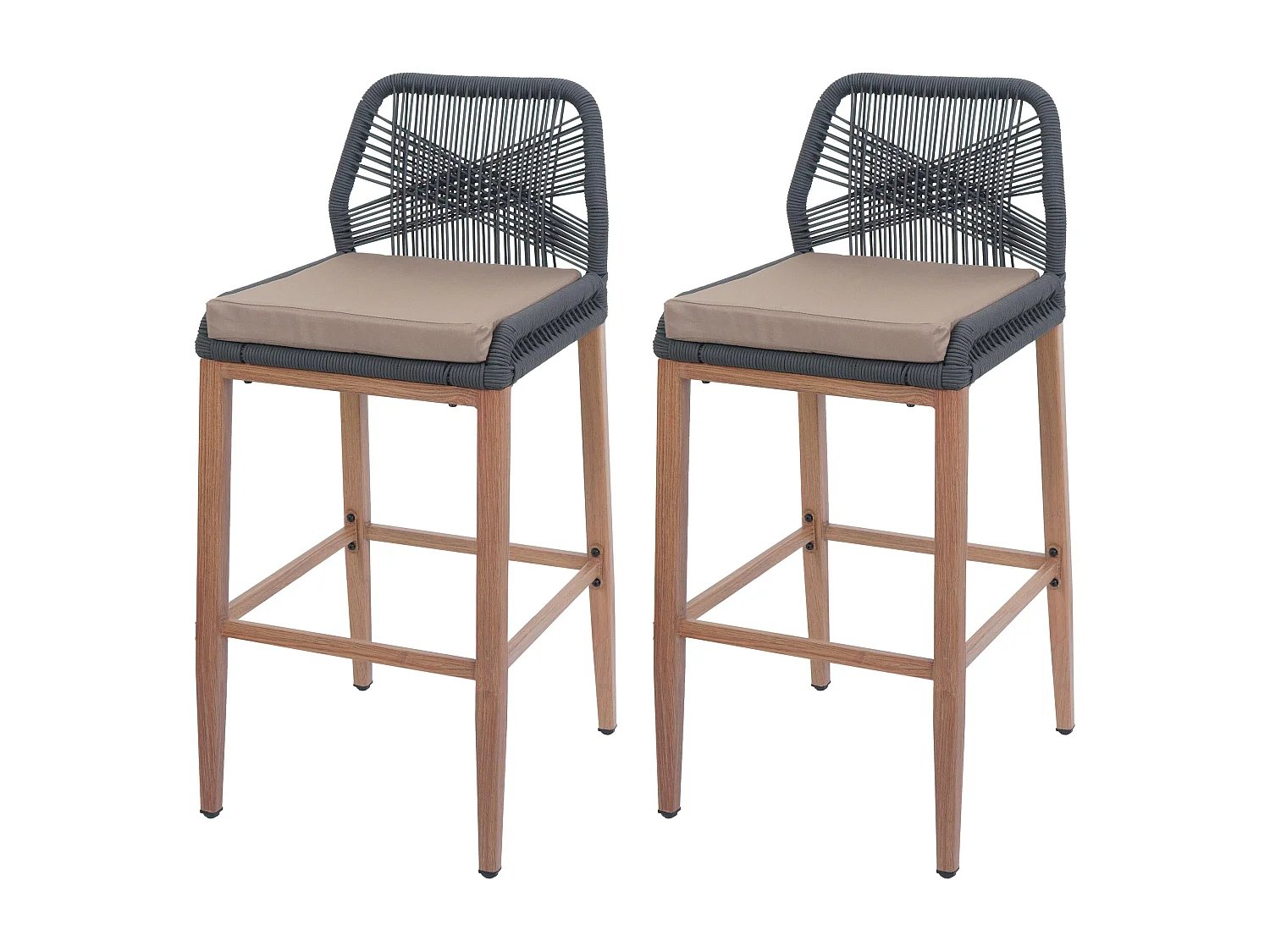 Tabouret de bar MCW-O21 (lot de 2),  anthracite, coussin taupe
