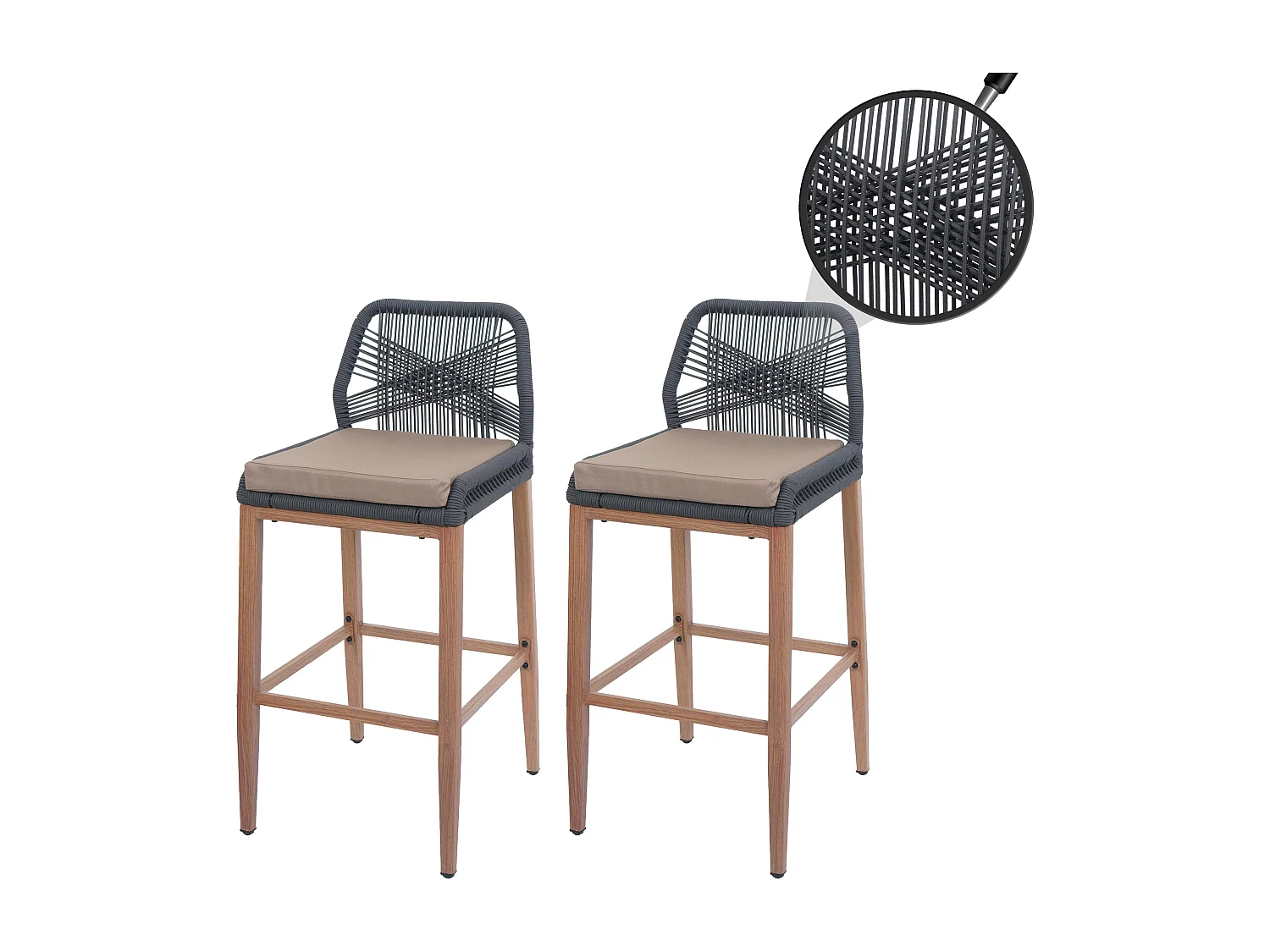 Tabouret de bar MCW-O21 (lot de 2),  anthracite, coussin taupe