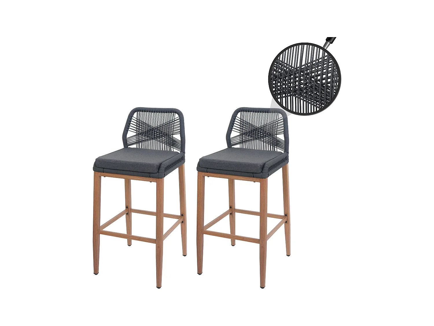 Tabouret de bar MCW-O21 (lot de 2),  anthracite, coussin gris foncé