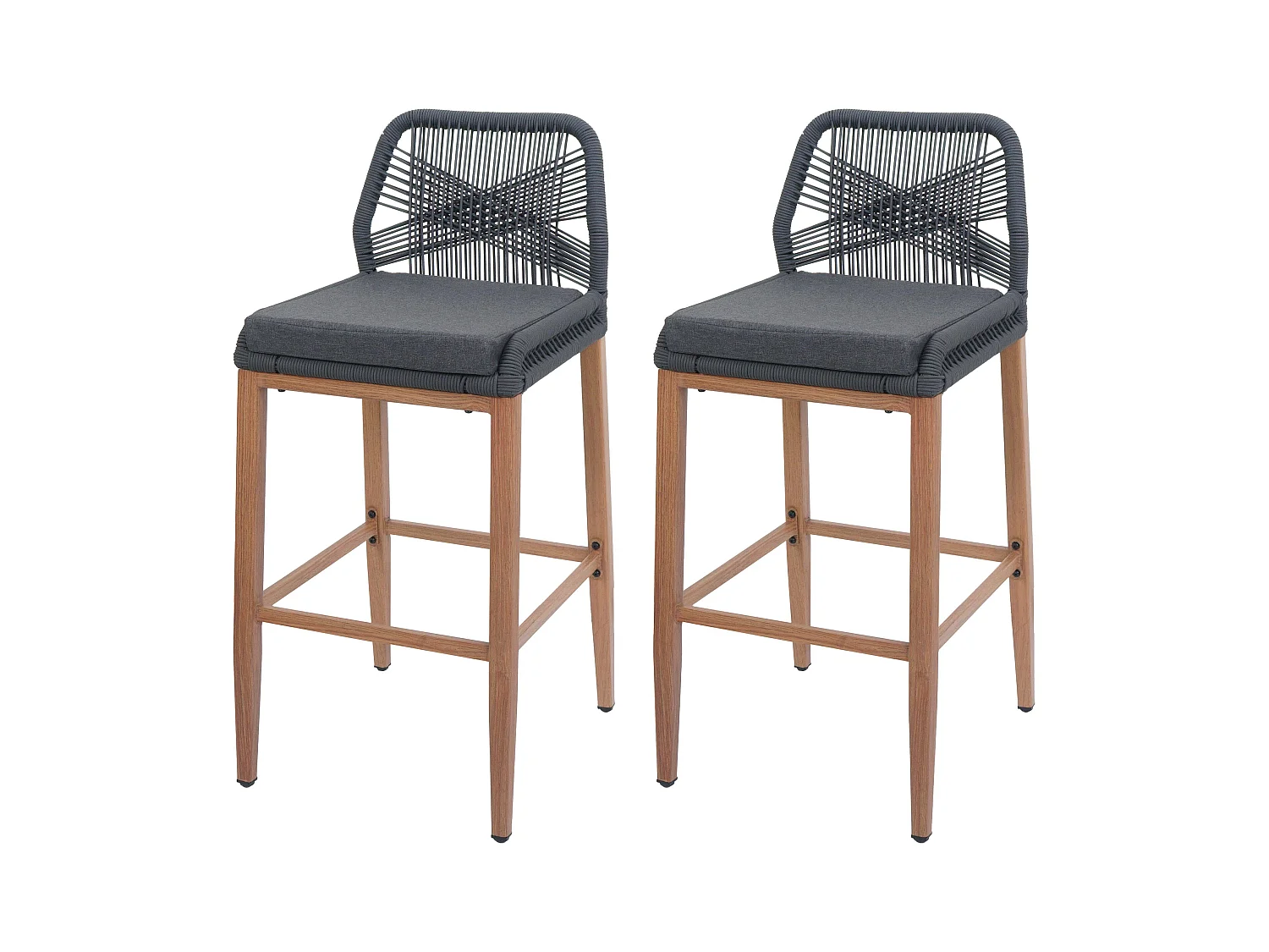 Tabouret de bar MCW-O21 (lot de 2),  anthracite, coussin gris foncé