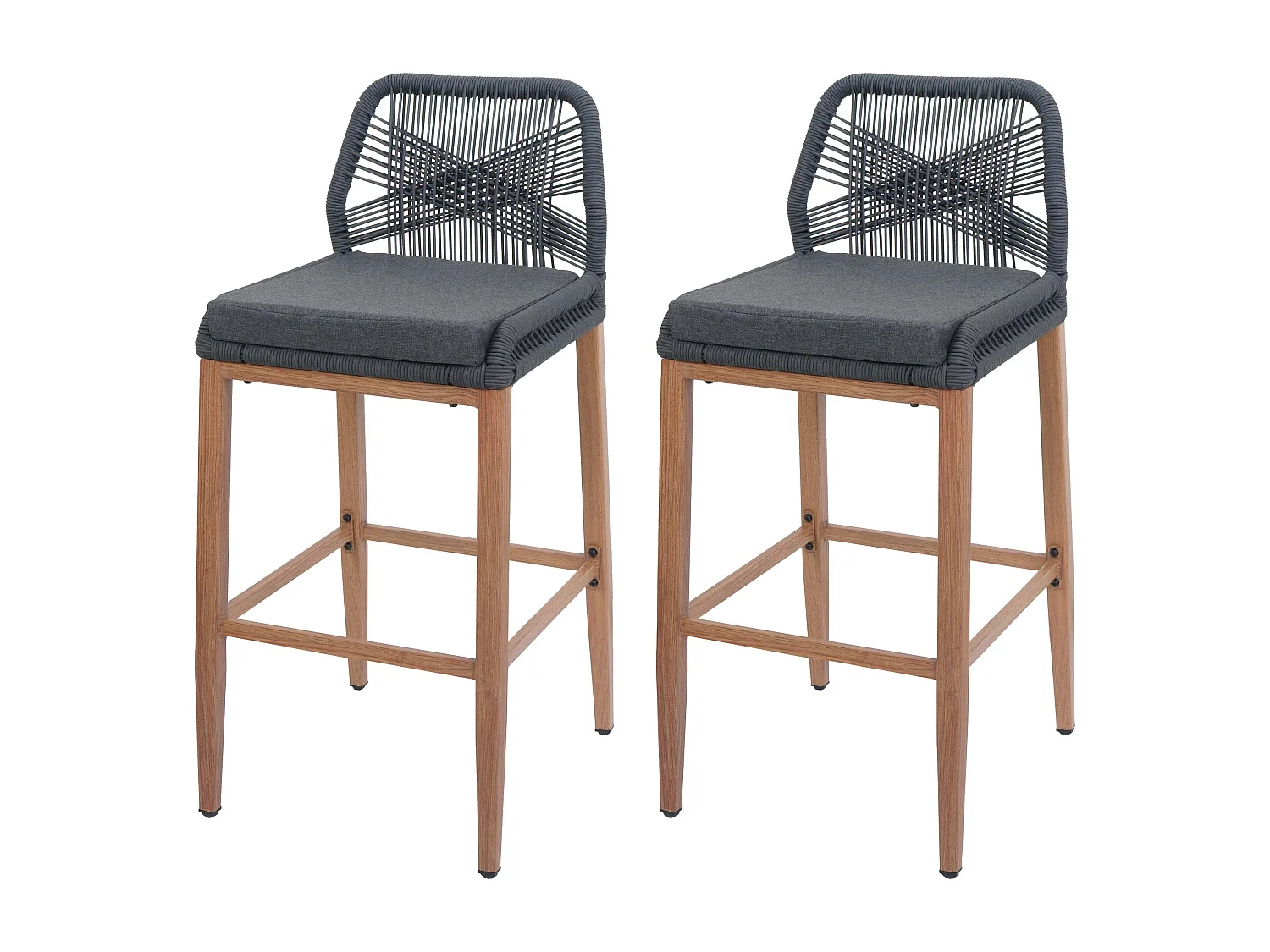 Tabouret de bar MCW-O21 (lot de 2),  anthracite, coussin gris foncé