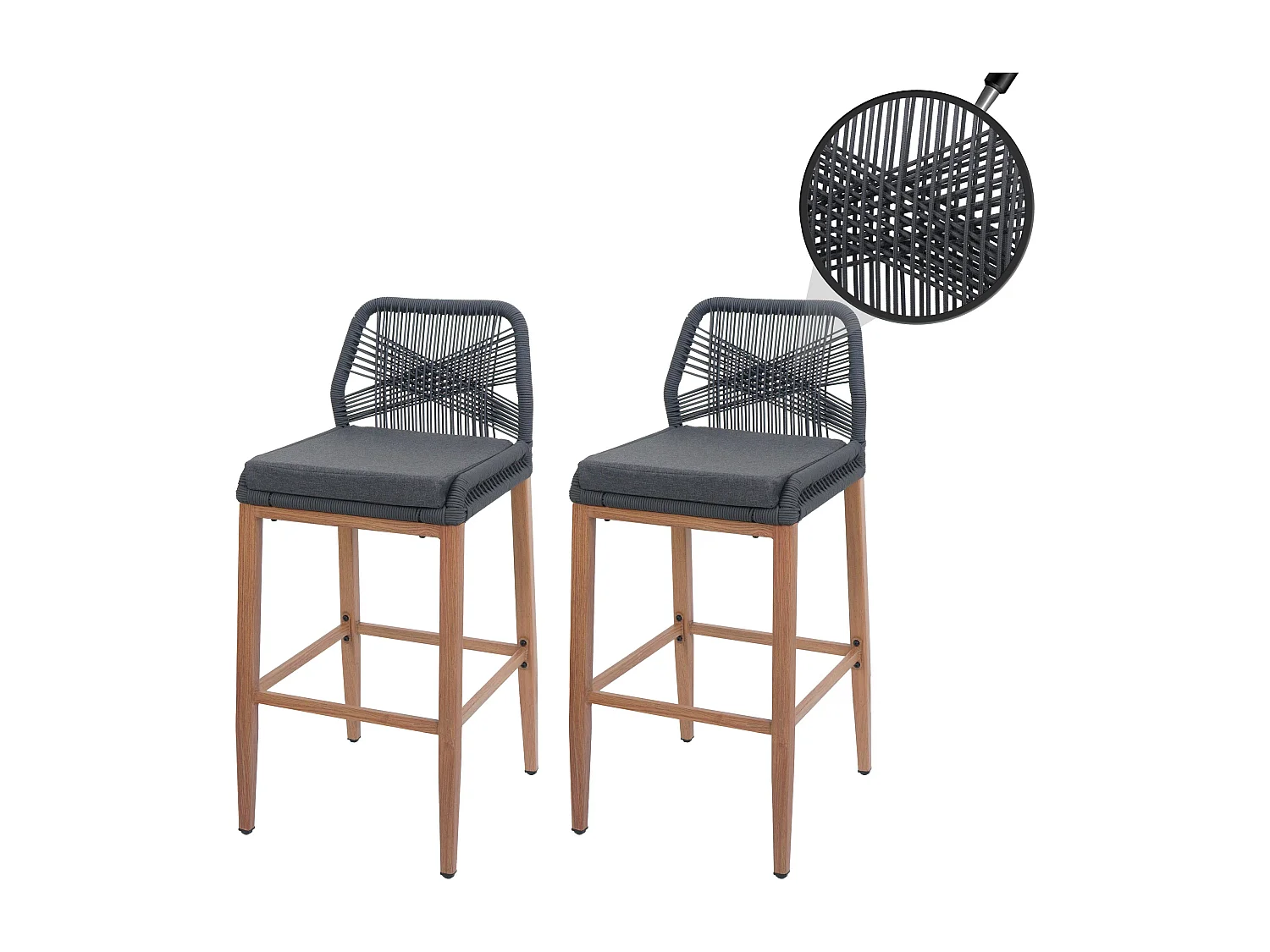 Tabouret de bar MCW-O21 (lot de 2),  anthracite, coussin gris foncé