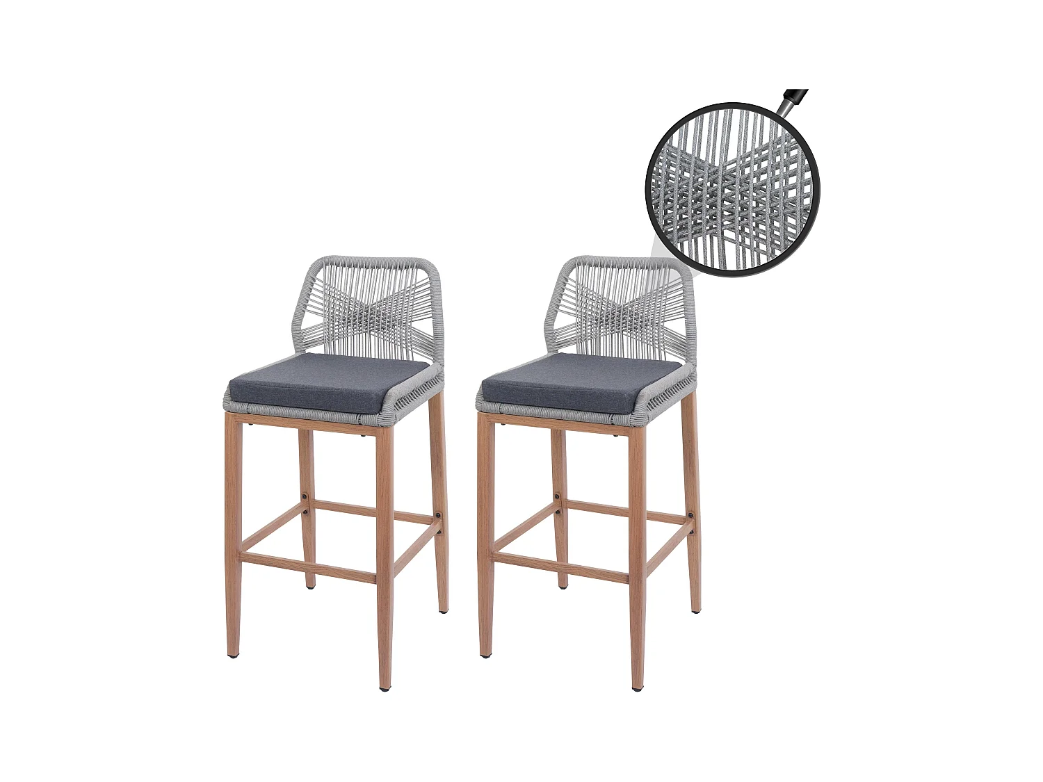 Barhocker MCW-O21 (2er-Set), Hellgrau, Kissen dunkelgrau