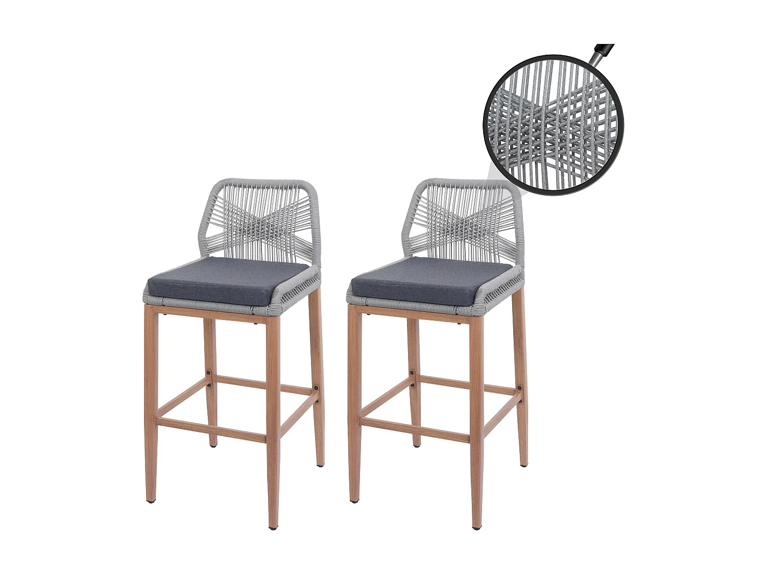 Barkruk MCW-O21 (set van 2),  lichtgrijs, donkergrijs kussen