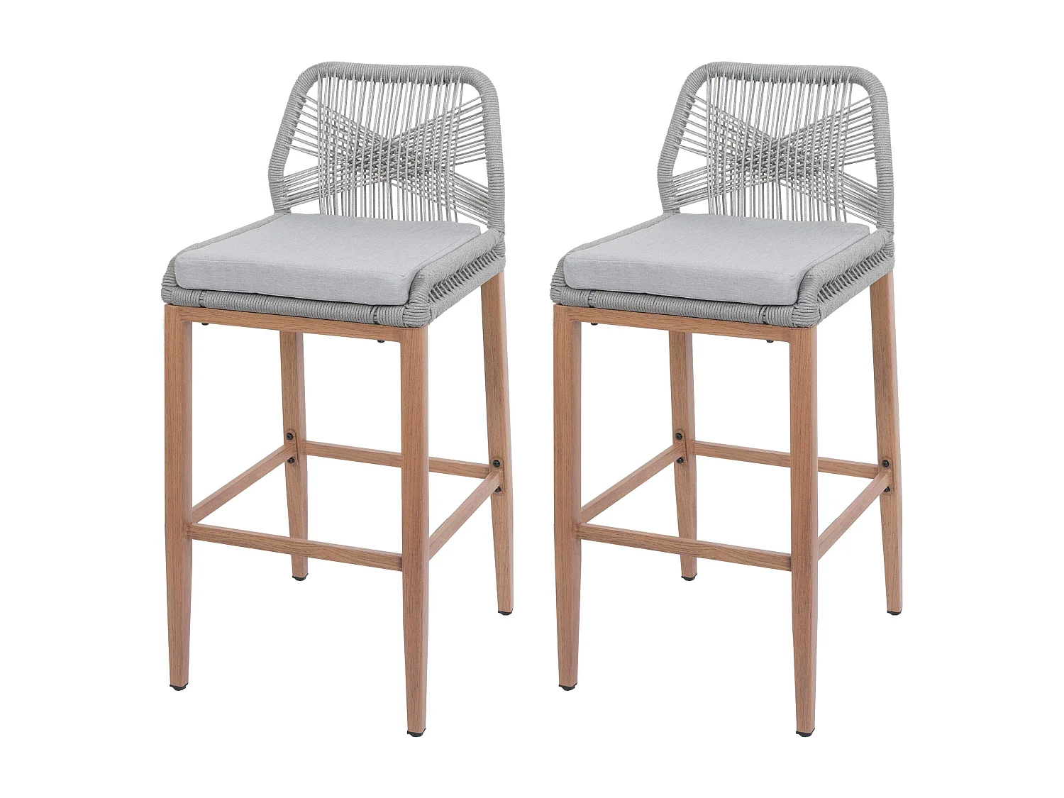 Tabouret de bar MCW-O21 (lot de 2),  gris clair, coussins gris clair