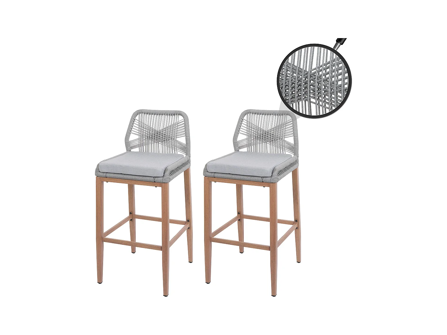 Tabouret de bar MCW-O21 (lot de 2),  gris clair, coussins gris clair