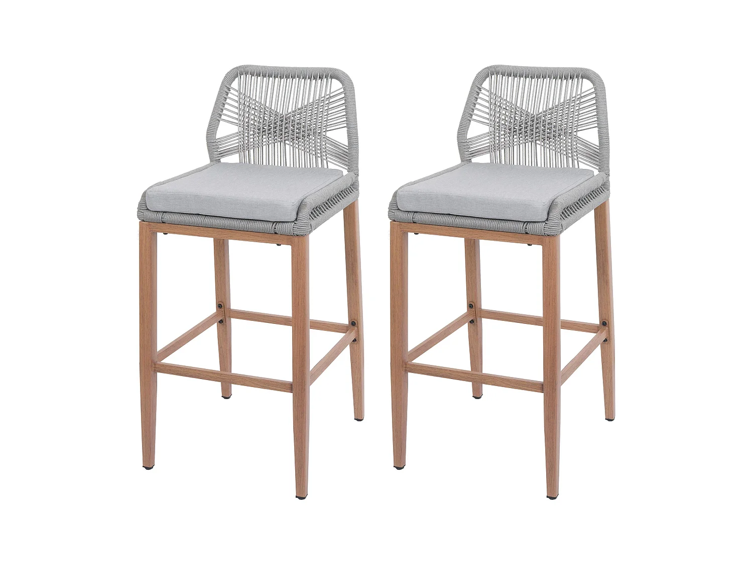 Tabouret de bar MCW-O21 (lot de 2),  gris clair, coussins gris clair