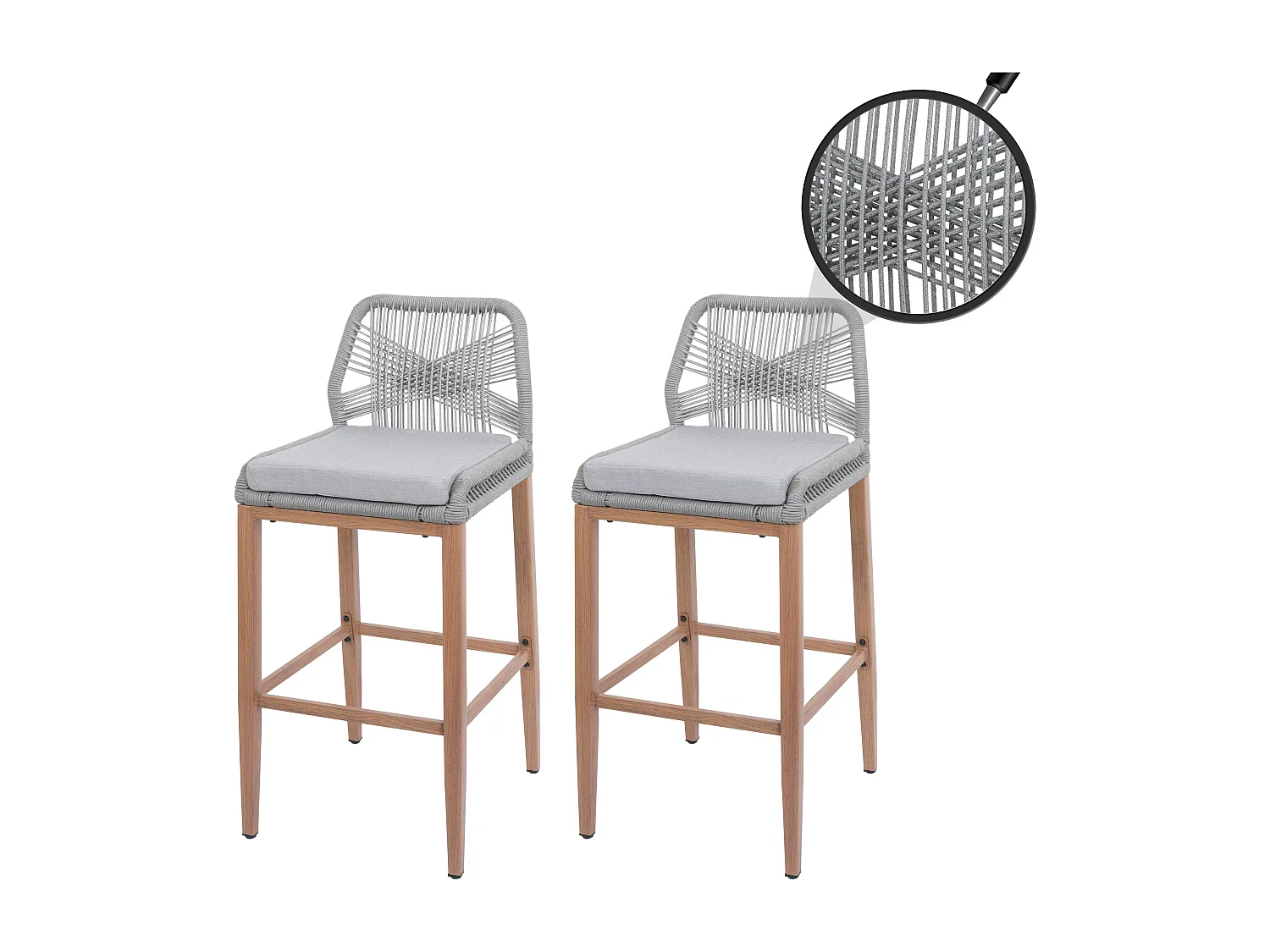 Barhocker MCW-O21 (2er-Set), Hellgrau, Kissen hellgrau