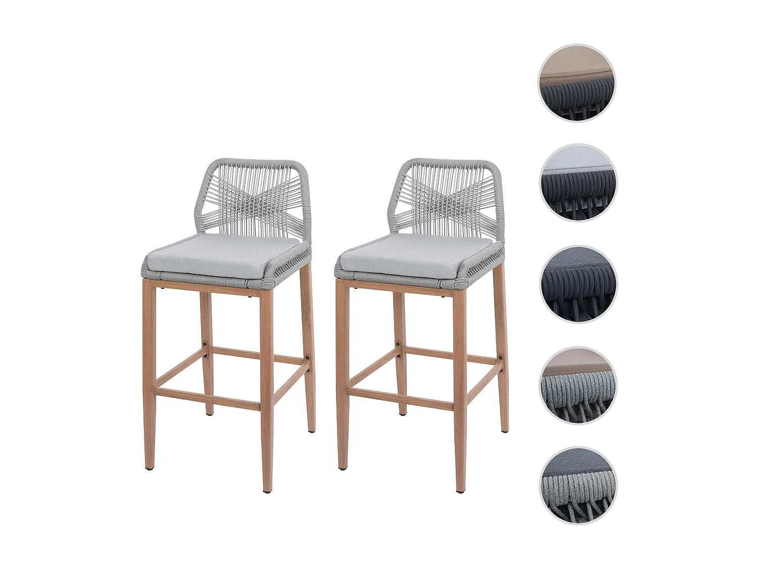Barhocker MCW-O21 (2er-Set), Hellgrau, Kissen hellgrau