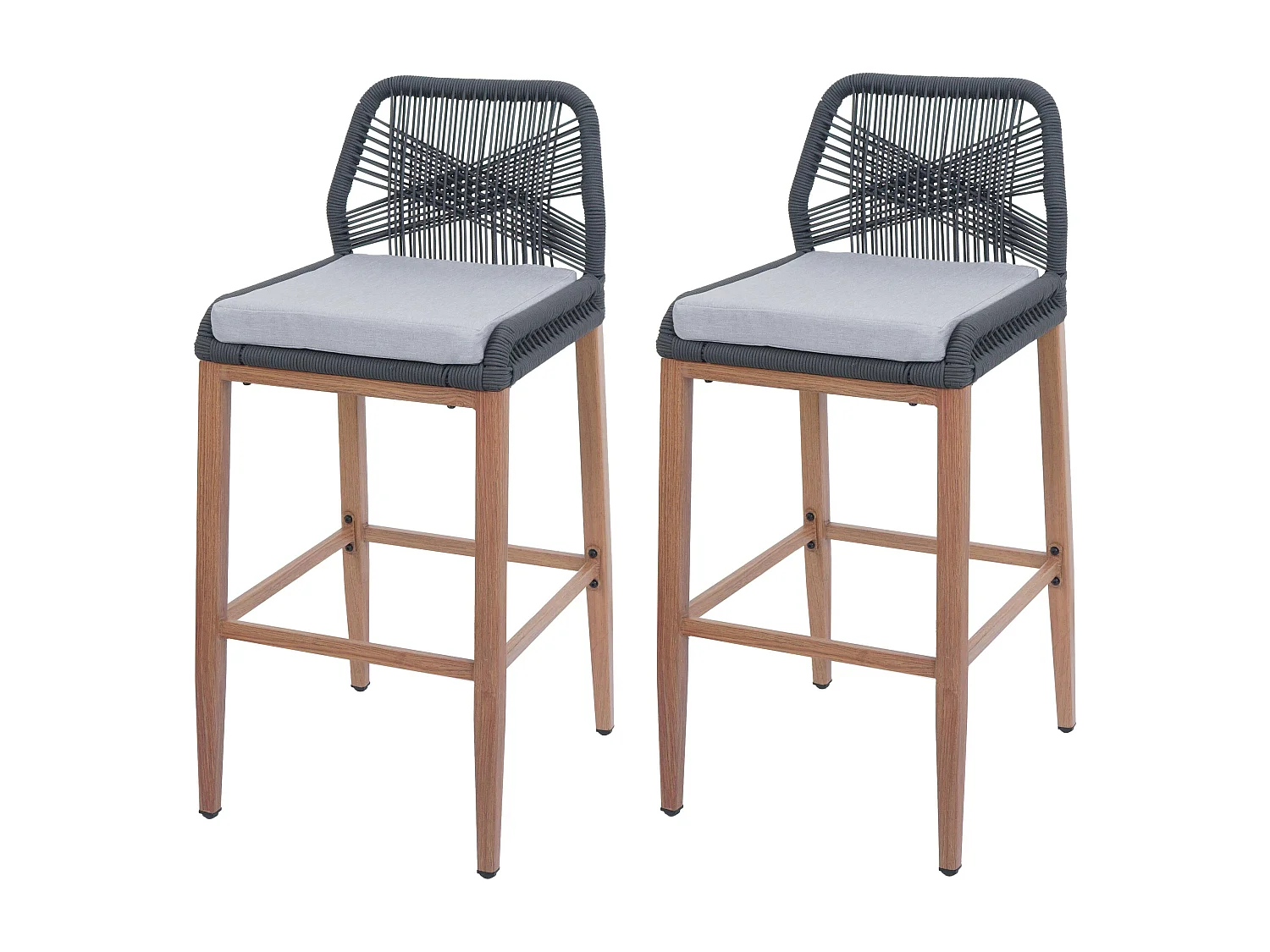 Tabouret de bar MCW-O21 (lot de 2),  anthracite, coussin gris clair