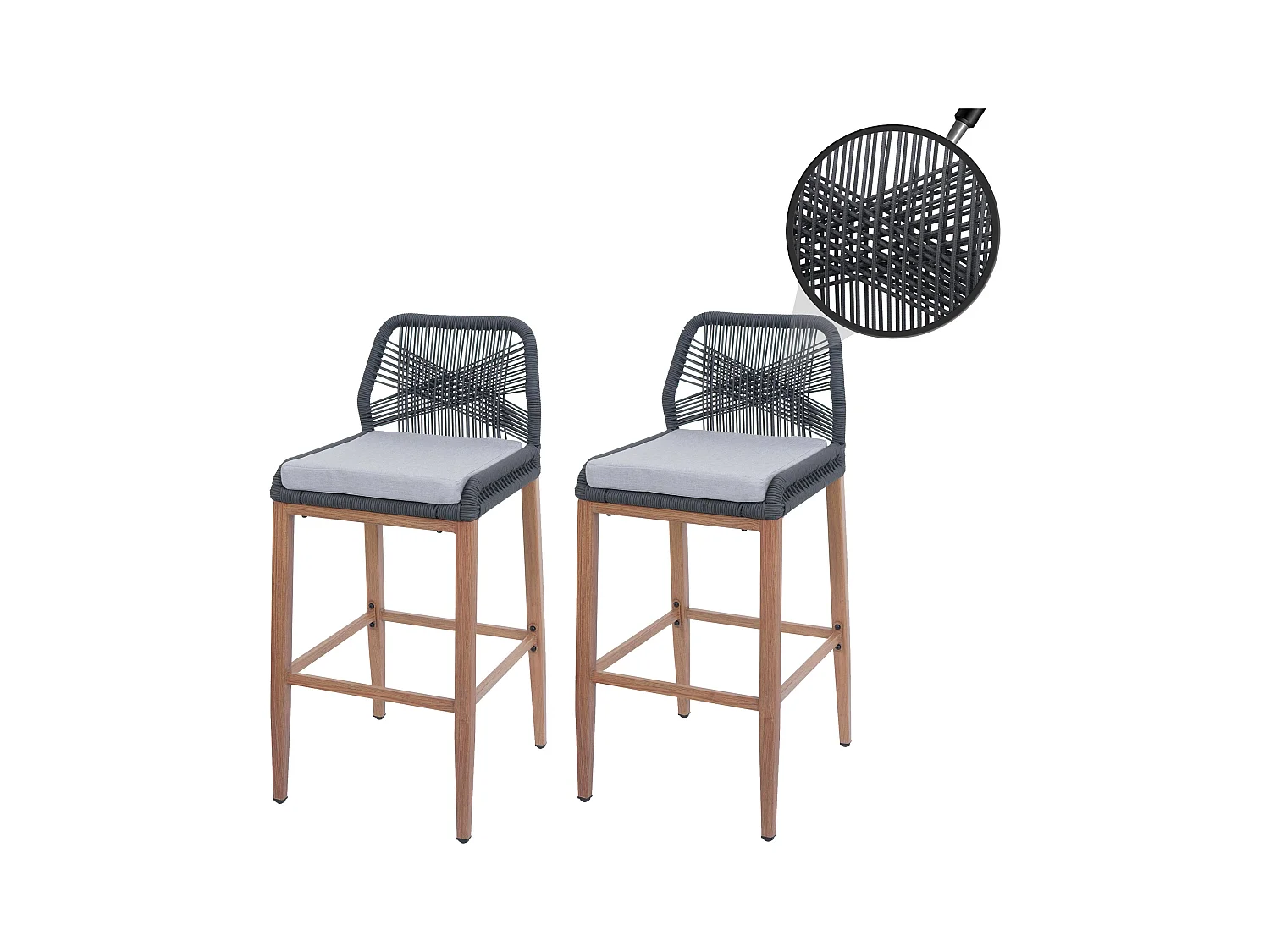 Tabouret de bar MCW-O21 (lot de 2),  anthracite, coussin gris clair