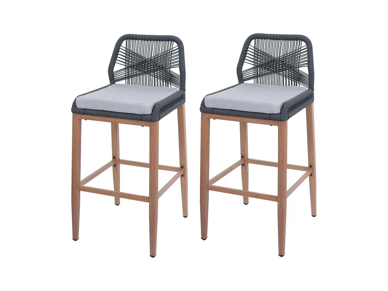 Tabouret de bar MCW-O21 (lot de 2),  anthracite, coussin gris clair