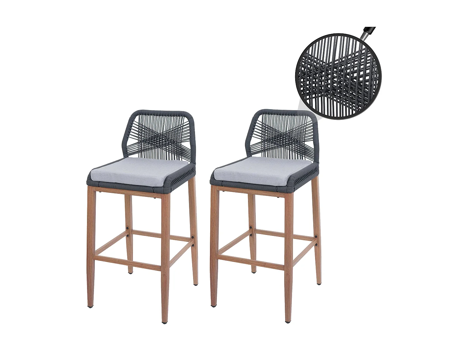 Tabouret de bar MCW-O21 (lot de 2),  anthracite, coussin gris clair