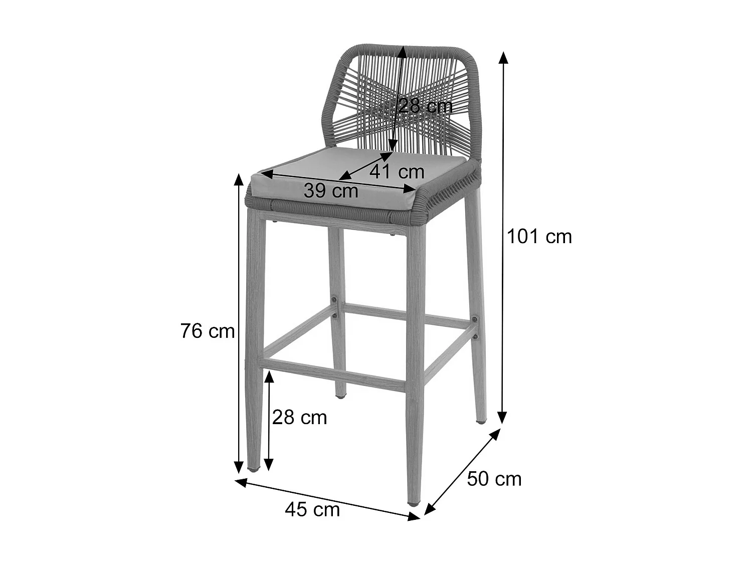 Tabouret de bar MCW-O21 (lot de 2),  anthracite, coussin gris clair