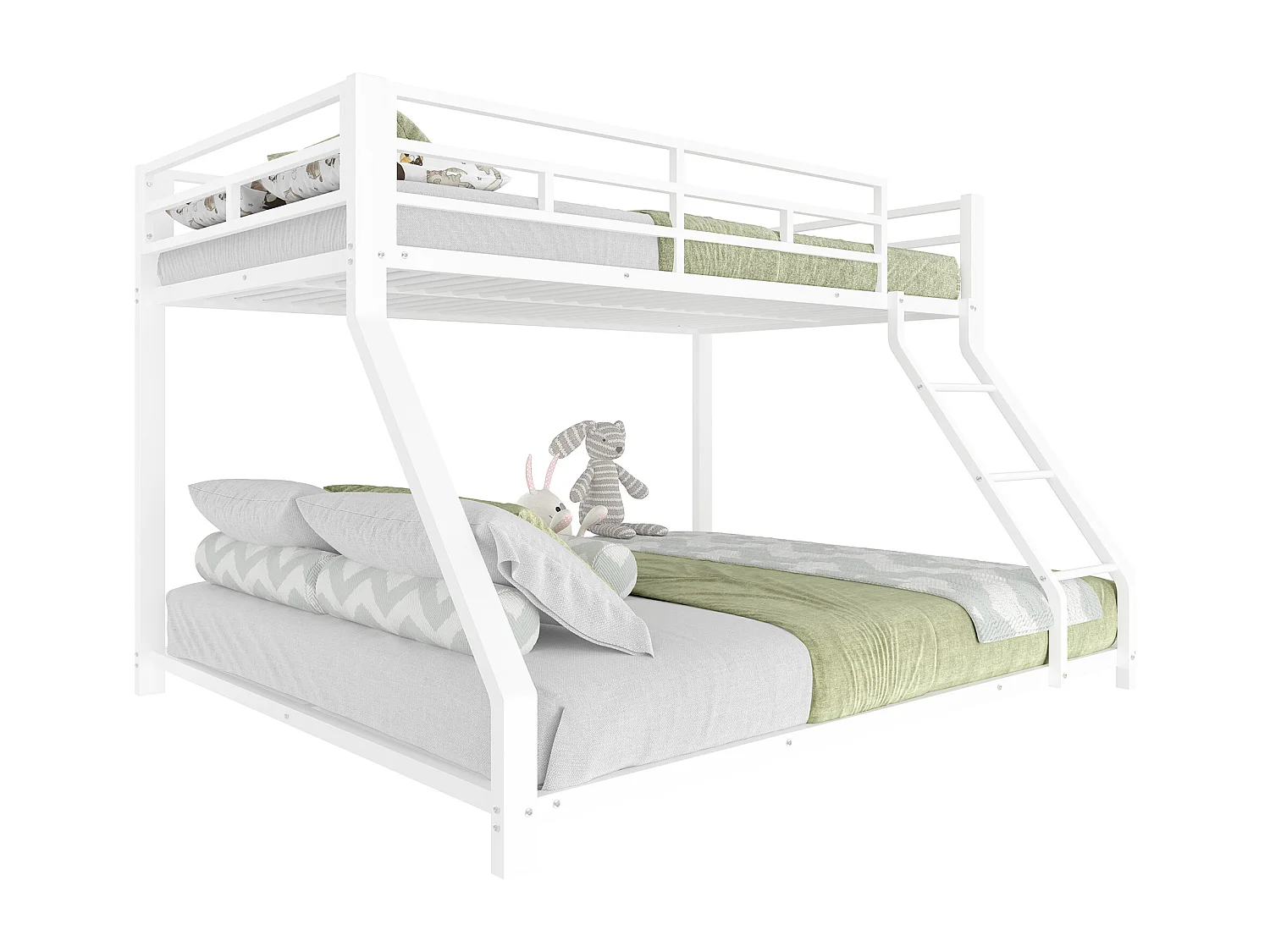 Lit superposé pour enfant - 90 x 200 cm + 140 x 200 cm - avec garde-corps + marchepied - métal - blanc