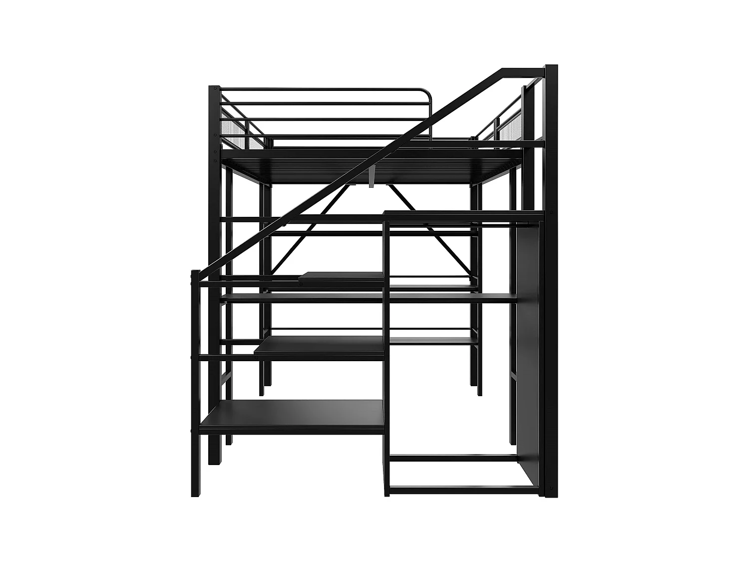Lit mezzanine pour enfant - 140 x 200cm - avec bureau + armoire + marchepieds avec rangement - métal - noir