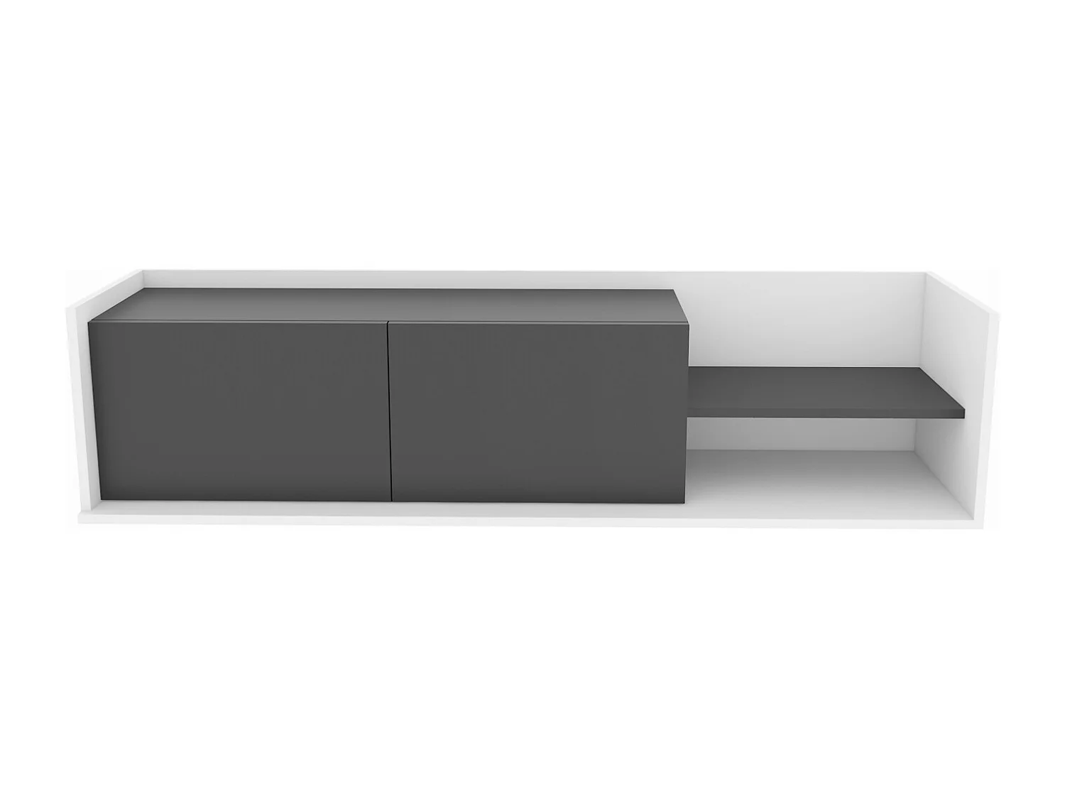 Krog 160 cm Meuble TV | Étagères ouvertes et Armoires battantes (Blanc et Anthracite)