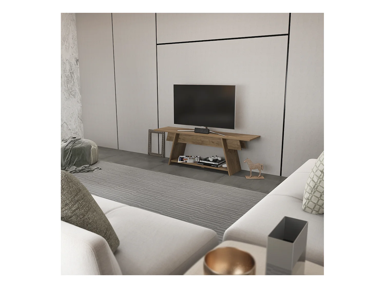 Meuble TV Lanca 120 cm Design Scandinavien, Simple et Chic