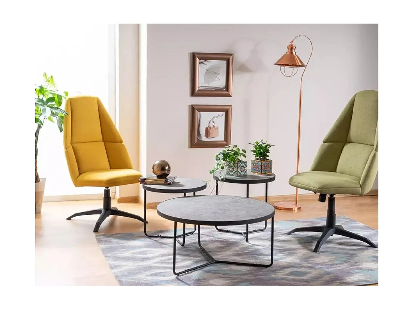 Tavolino da caffè Demeter set/MDF e impiallacciatura/metallo/Grigio&Nero