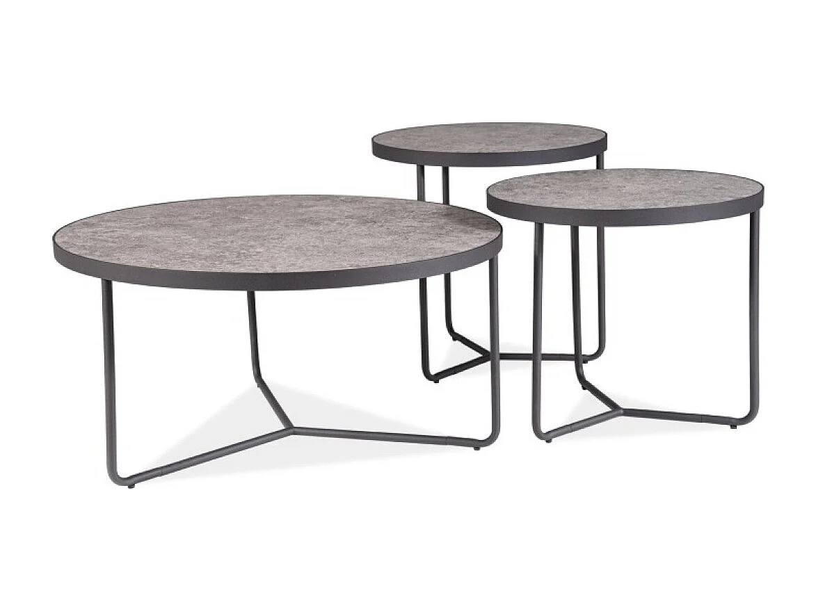 Tavolino da caffè Demeter set/MDF e impiallacciatura/metallo/Grigio&Nero