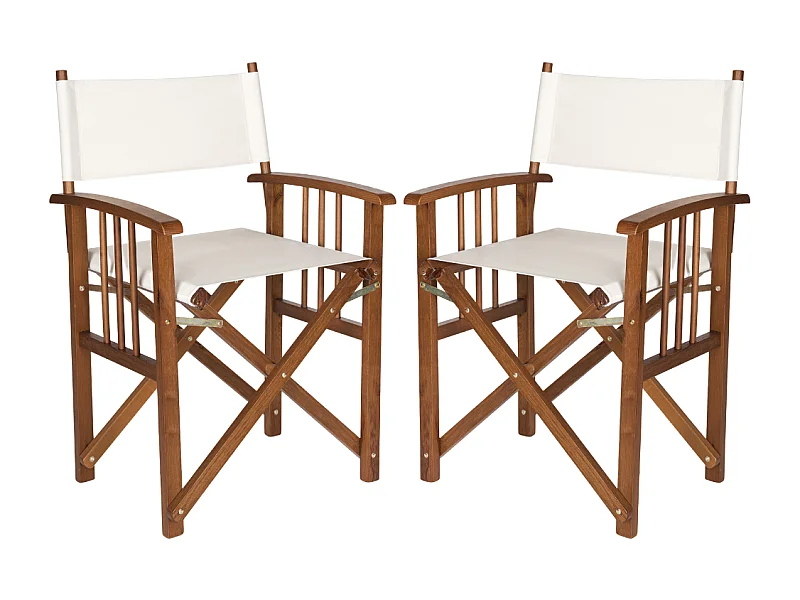 Set 2 Sedie da Giardino Esterno, Poltrone Regista Pieghevoli con Braccioli, in Legno e Poliestere, Design Moderno Outdoor 55x48x86