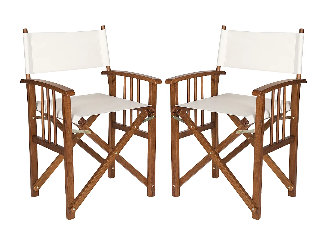 Set 2 Sedie da Giardino Esterno, Poltrone Regista Pieghevoli con Braccioli, in Legno e Poliestere, Design Moderno Outdoor 55x48x86