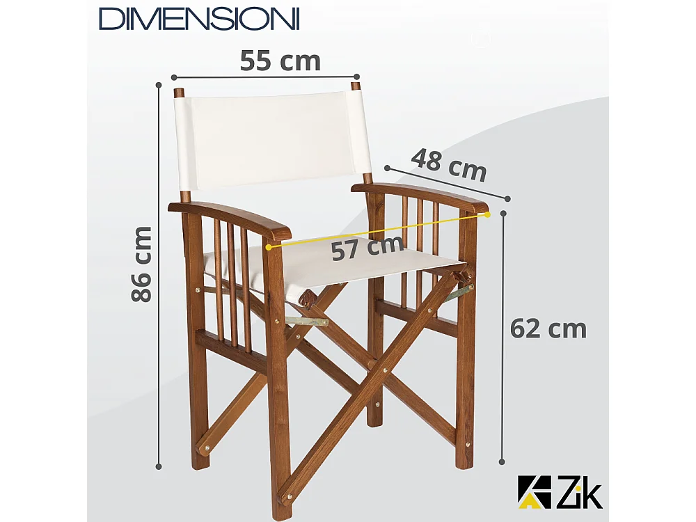 Set 2 Sedie da Giardino Esterno, Poltrone Regista Pieghevoli con Braccioli, in Legno e Poliestere, Design Moderno Outdoor 55x48x86