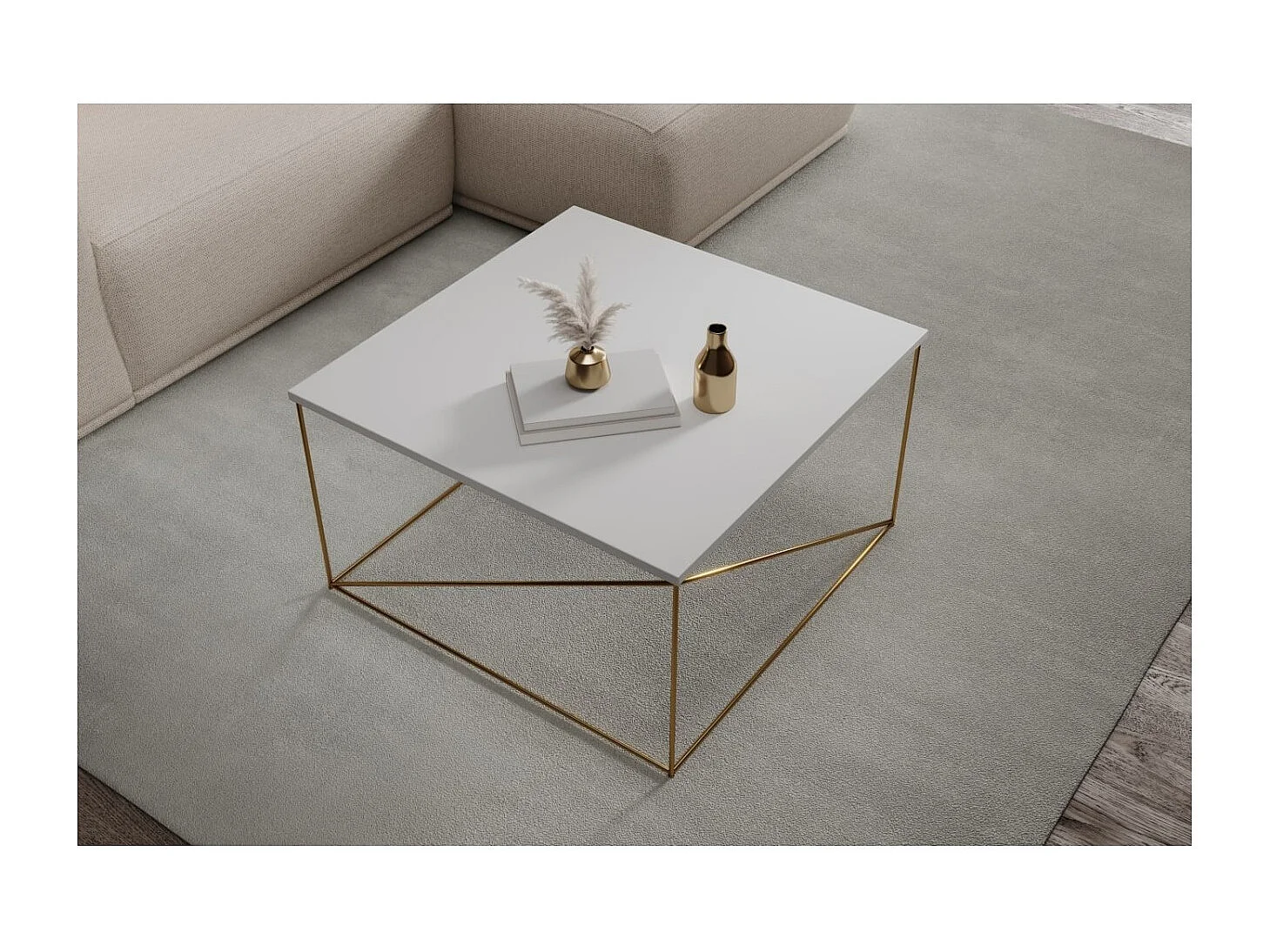 Couchtisch Elia Premium/Sperholz&Metall/Gold&Weiss