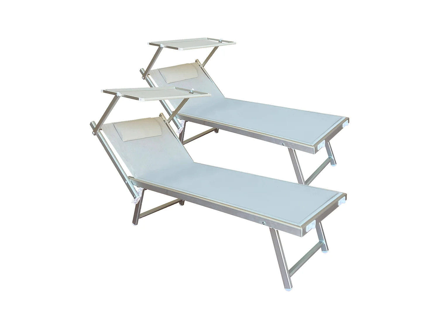 Set 2 Lettino Prendisole da Giardino con Cuscino e Tettuccio Schienale Regolabile, Sdraio Telo Textilene Struttura Alluminio 181x60x38 - Grigio