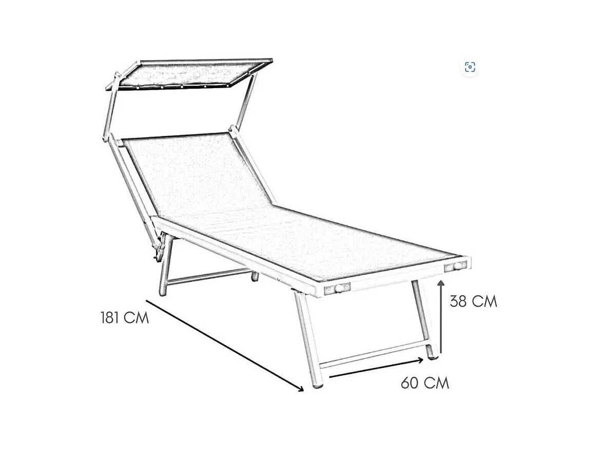 Set 2 Lettino Prendisole da Giardino con Cuscino e Tettuccio Schienale Regolabile, Sdraio Telo Textilene Struttura Alluminio 181x60x38 - Grigio
