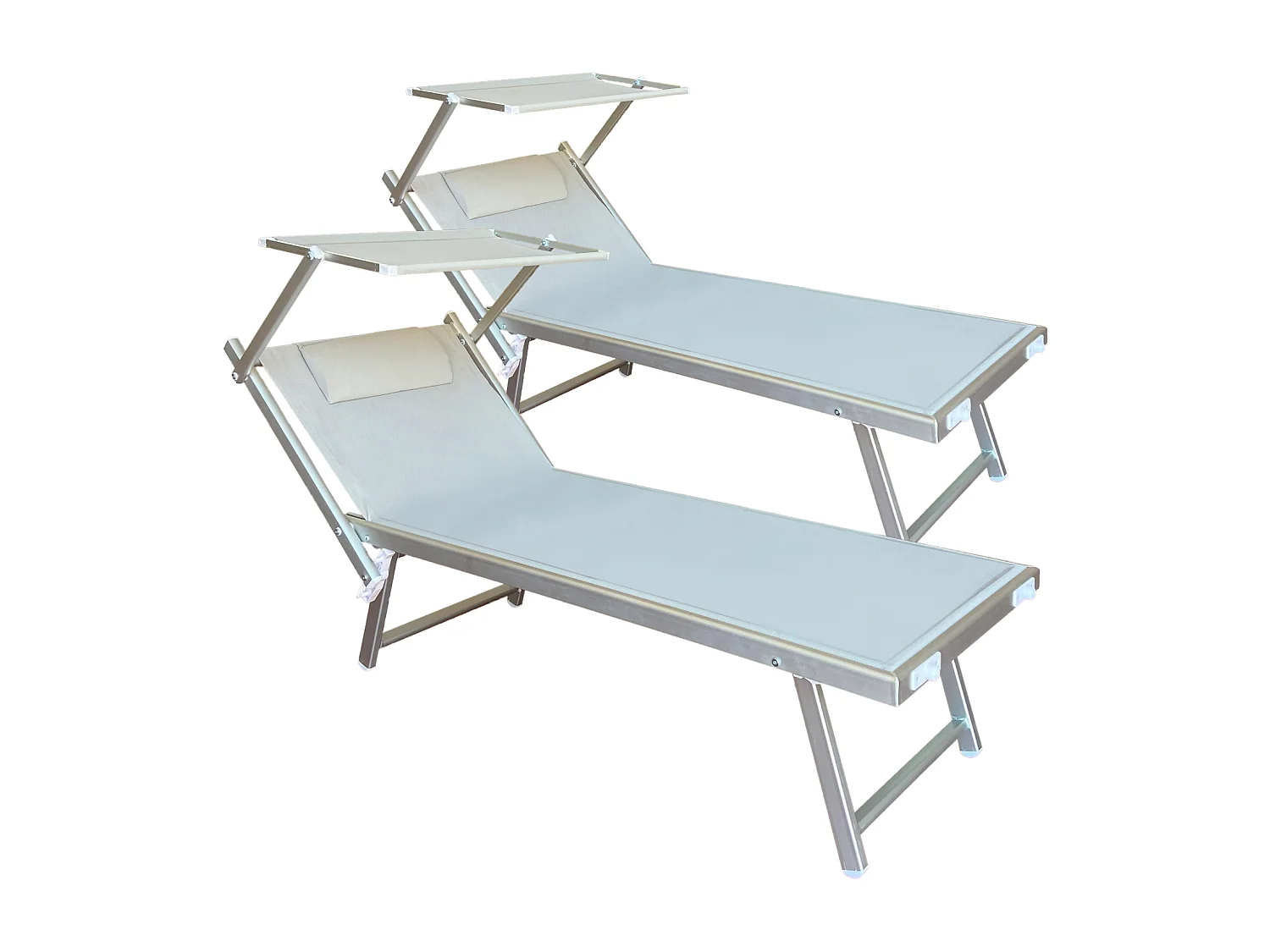 Set 2 Lettino Prendisole da Giardino con Cuscino e Tettuccio Schienale Regolabile, Sdraio Telo Textilene Struttura Alluminio 181x60x38 - Grigio