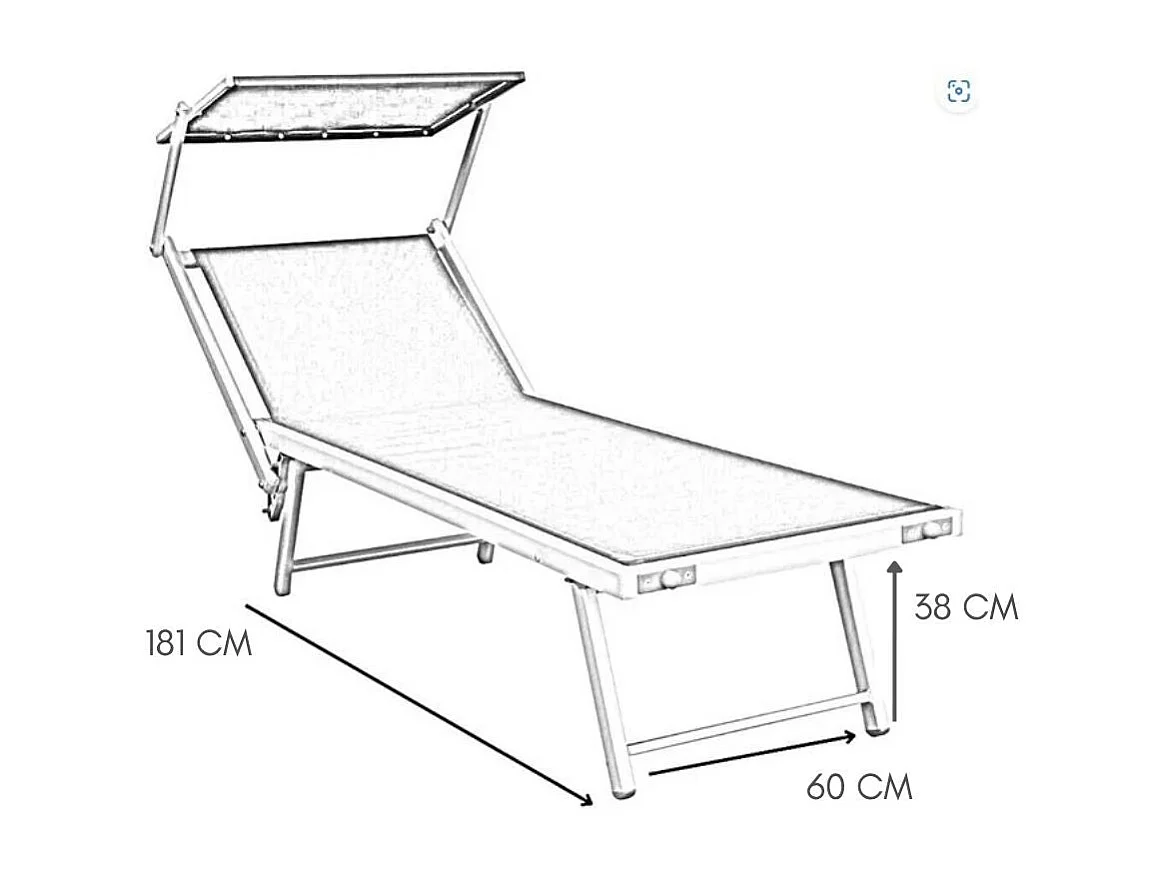 Set 2 Lettino Prendisole da Giardino con Cuscino e Tettuccio Schienale Regolabile, Sdraio Telo Textilene Struttura Alluminio 181x60x38 - Grigio