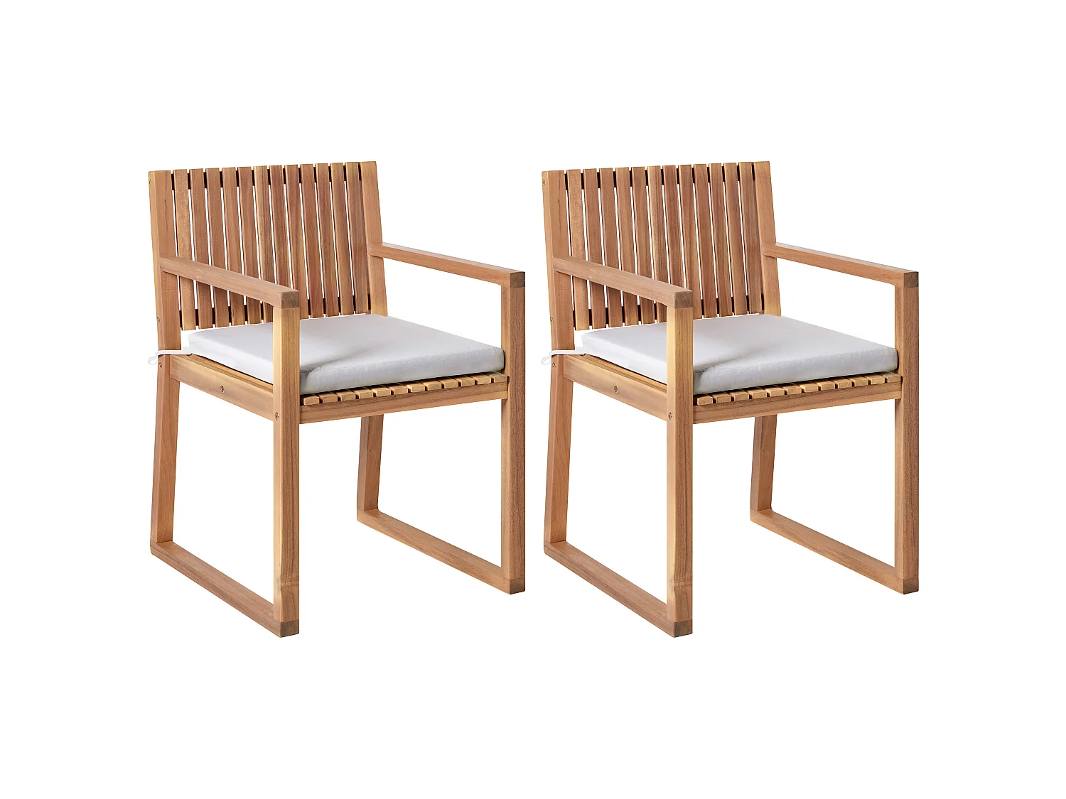 Set mit 2 Stühlen und Sitzkissen SASSARI PREMIUM zertifiziertes Akazienholz Hellgrau