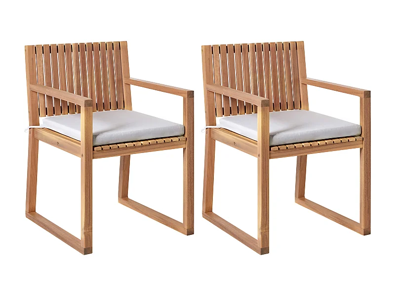 Lot de 2 chaises de jardin avec coussins SASSARI PREMIUM Bois d'acacia certifié Gris clair